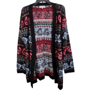 Knox Rose multicolor black floral long open cardigan soft fabric size large